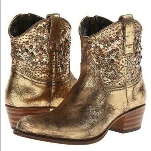 FRYE Deborah Studded Metallic Crackle Glaze Boot.